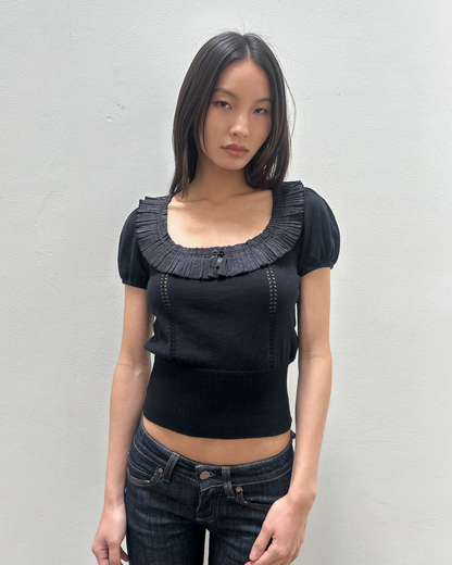 Blumarine Pleated Silk-Trimmed Knit Top