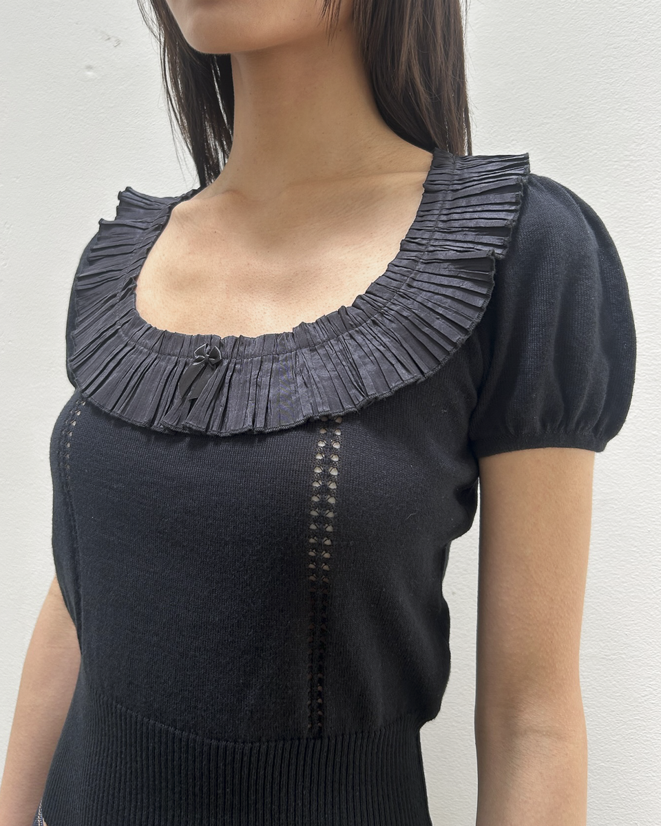 Blumarine Pleated Silk-Trimmed Knit Top