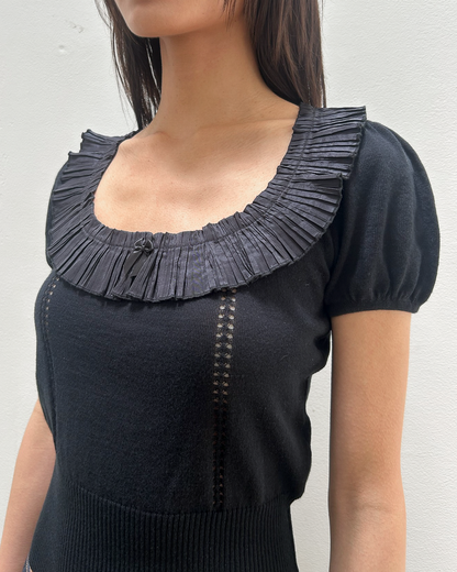 Blumarine Pleated Silk-Trimmed Knit Top