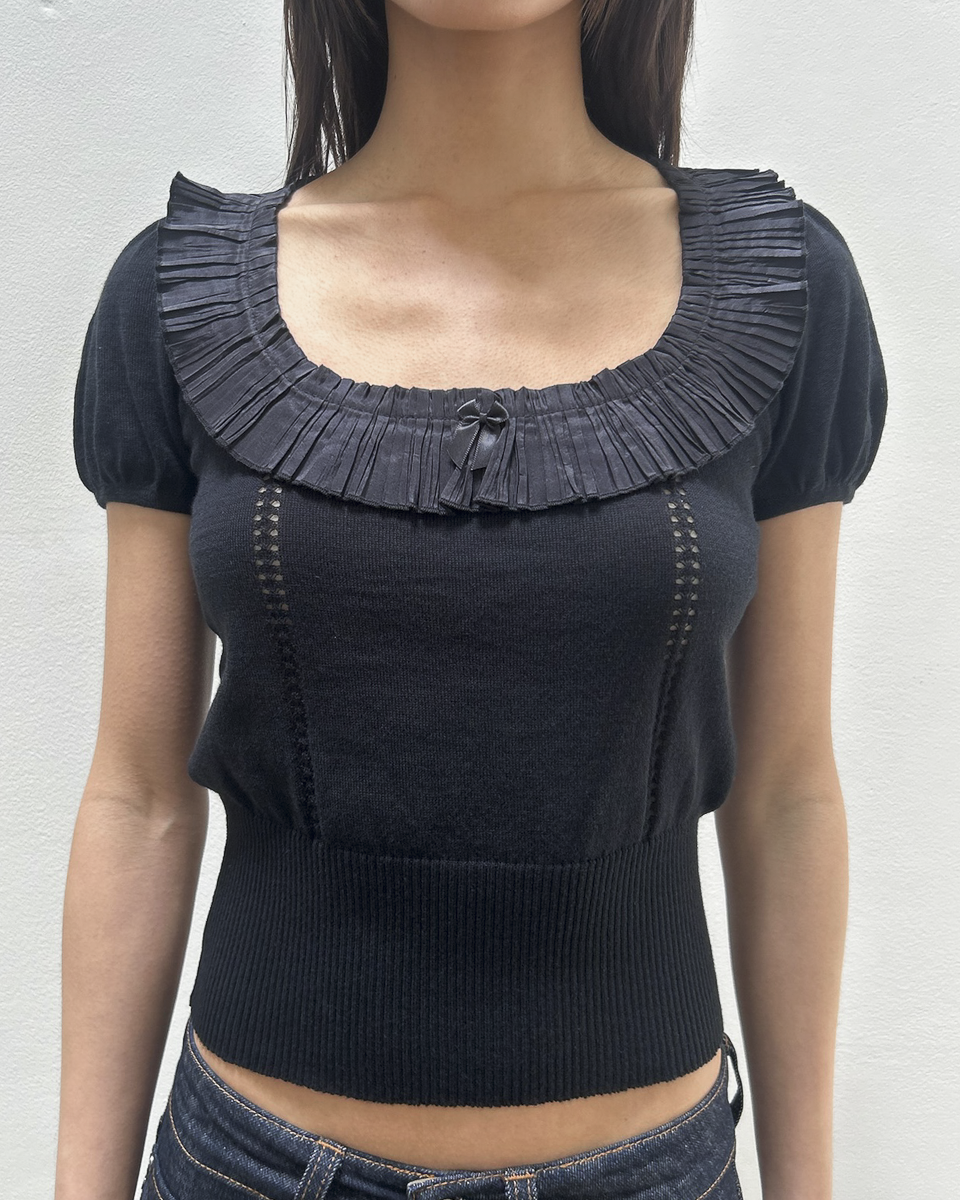 Blumarine Pleated Silk-Trimmed Knit Top