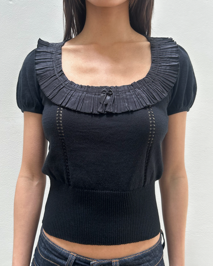 Blumarine Pleated Silk-Trimmed Knit Top