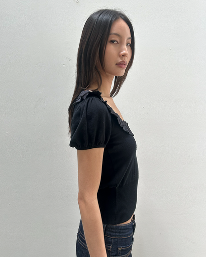 Blumarine Pleated Silk-Trimmed Knit Top