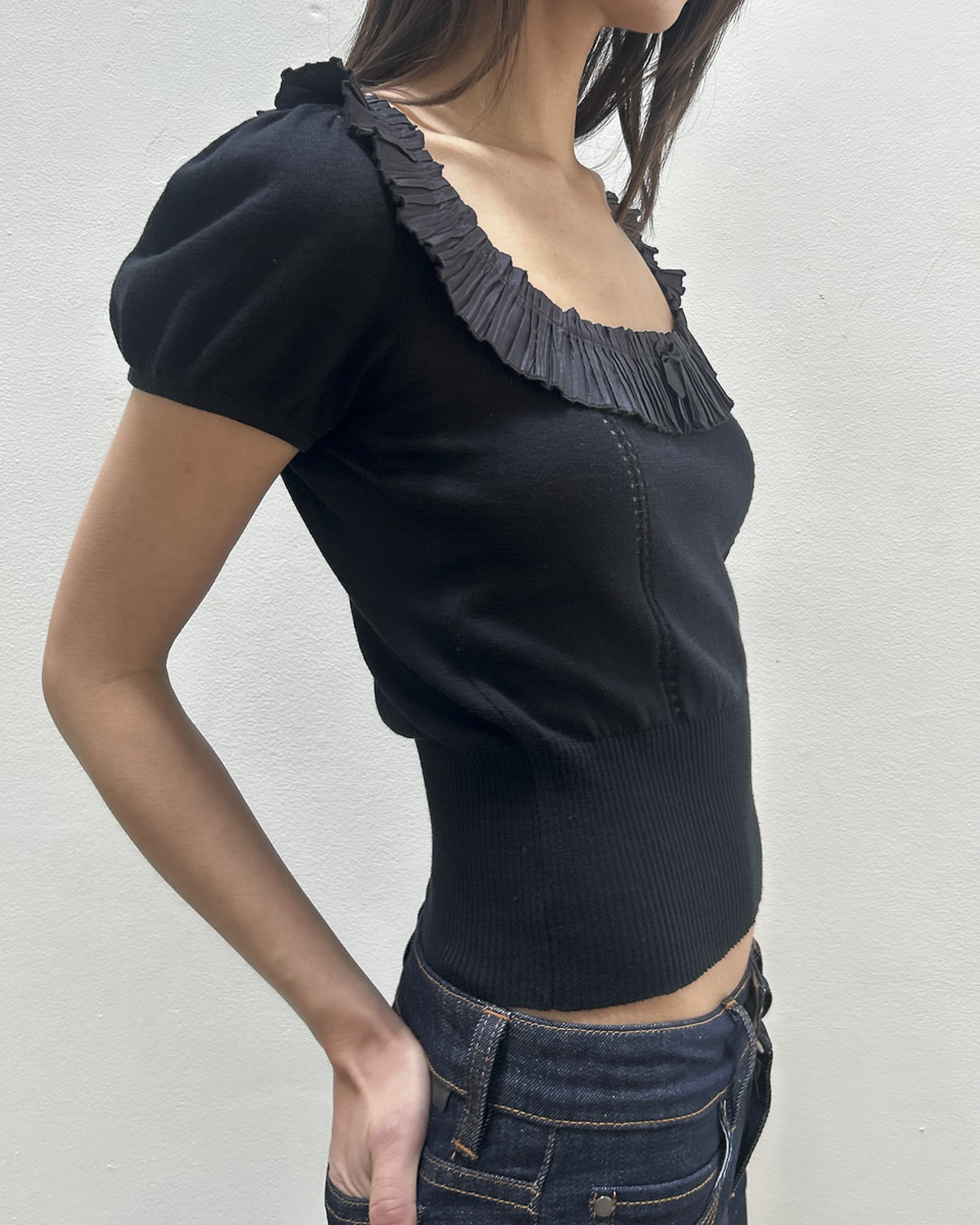 Blumarine Pleated Silk-Trimmed Knit Top