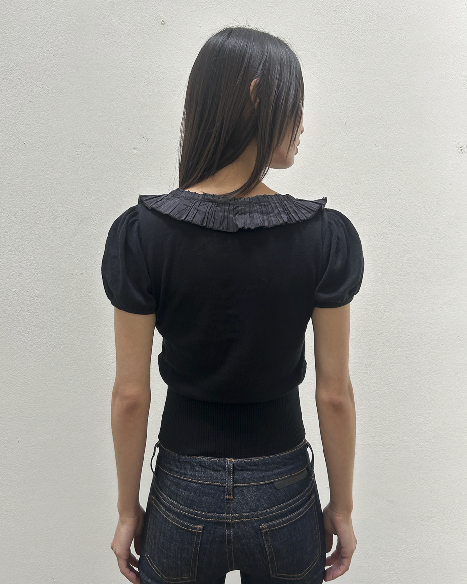 Blumarine Pleated Silk-Trimmed Knit Top