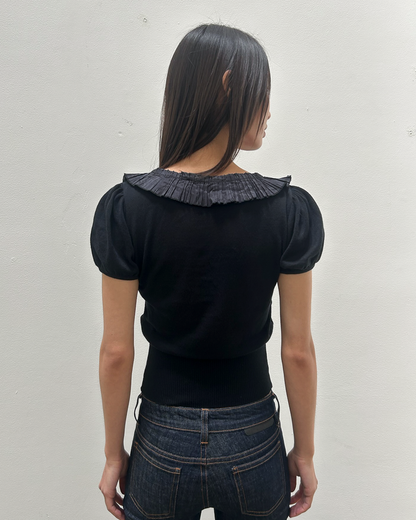 Blumarine Pleated Silk-Trimmed Knit Top