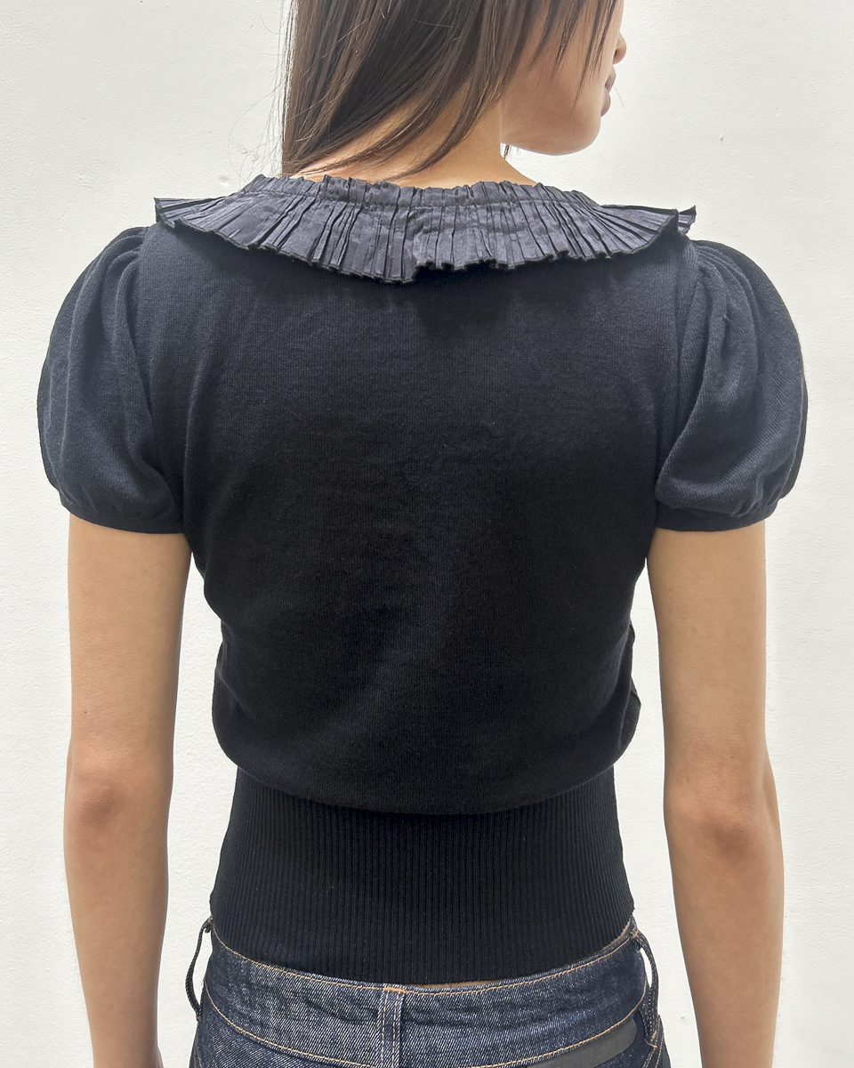 Blumarine Pleated Silk-Trimmed Knit Top