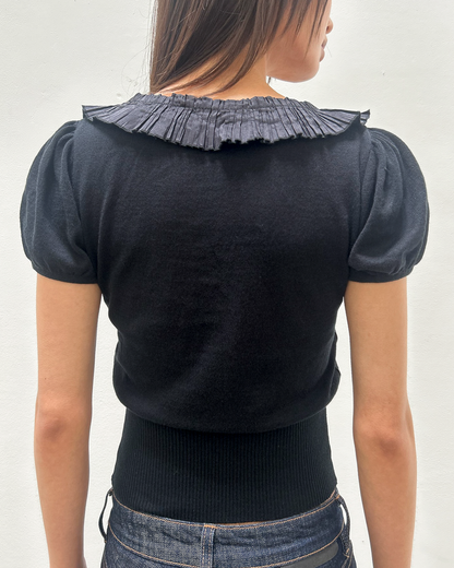 Blumarine Pleated Silk-Trimmed Knit Top