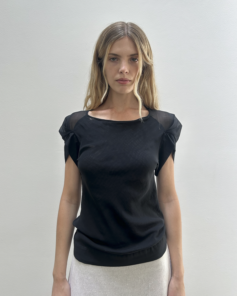 Martine Sitbon Pleated Cap-Sleeve Top