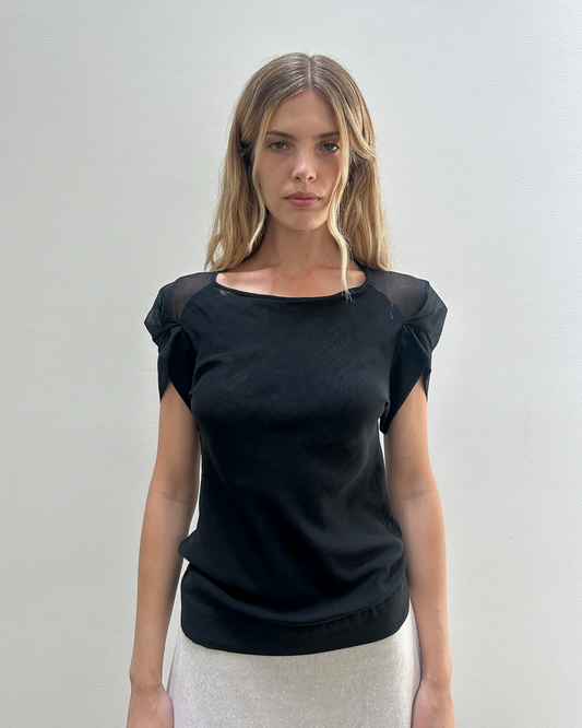 Martine Sitbon Pleated Cap-Sleeve Top