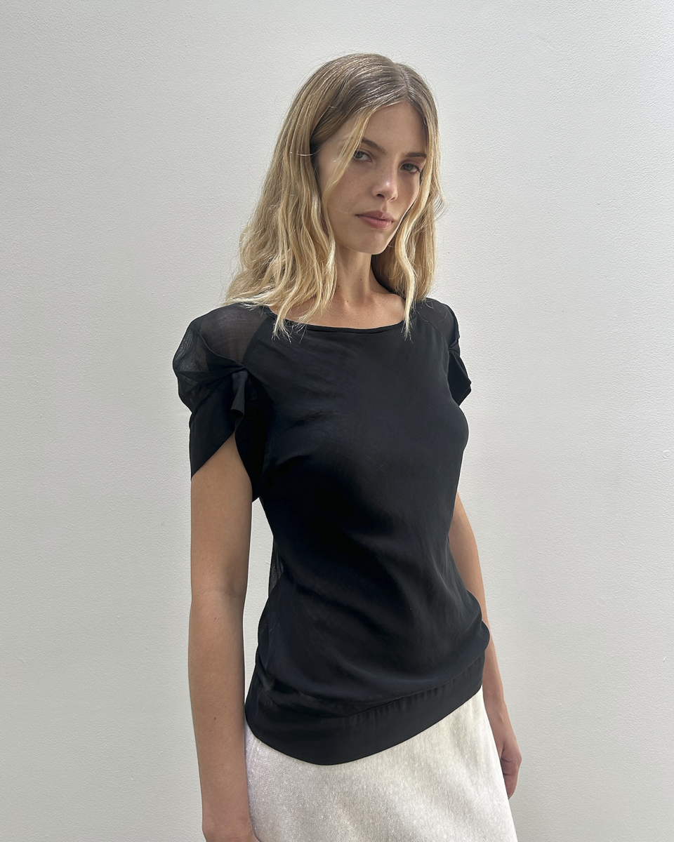 Martine Sitbon Pleated Cap-Sleeve Top