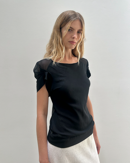 Martine Sitbon Pleated Cap-Sleeve Top