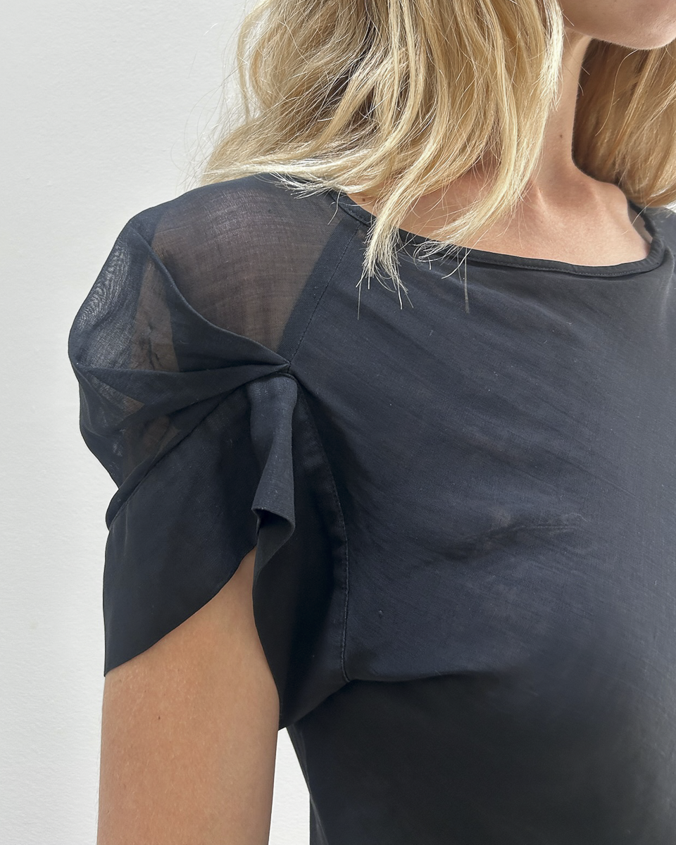 Martine Sitbon Pleated Cap-Sleeve Top