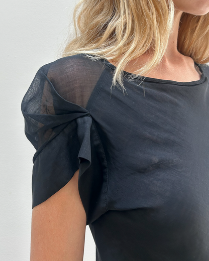 Martine Sitbon Pleated Cap-Sleeve Top