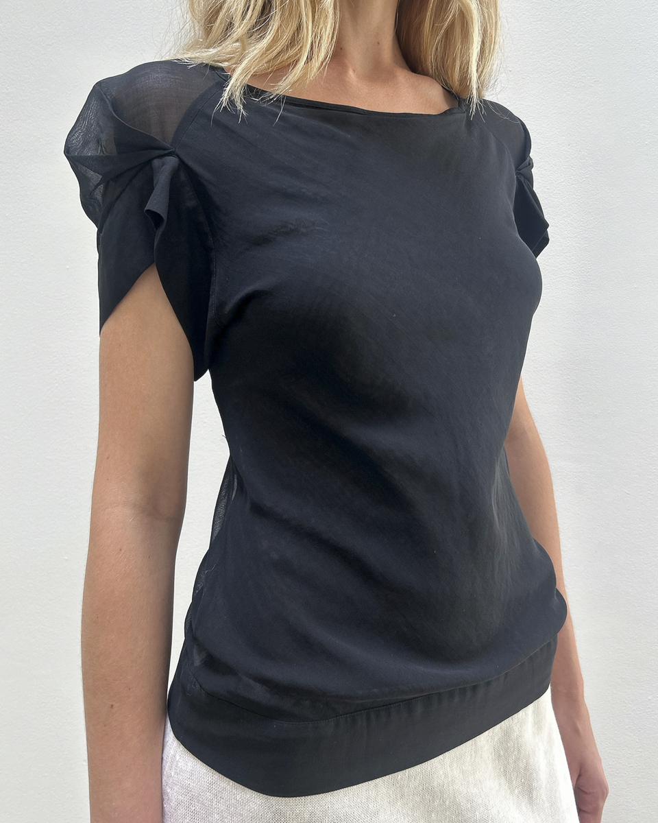 Martine Sitbon Pleated Cap-Sleeve Top
