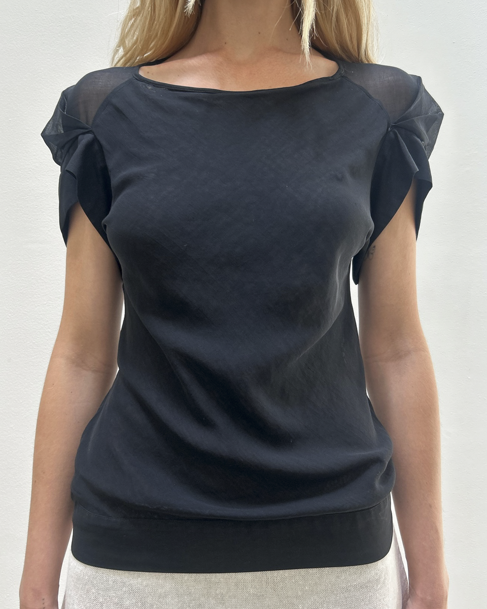 Martine Sitbon Pleated Cap-Sleeve Top