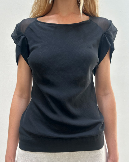 Martine Sitbon Pleated Cap-Sleeve Top