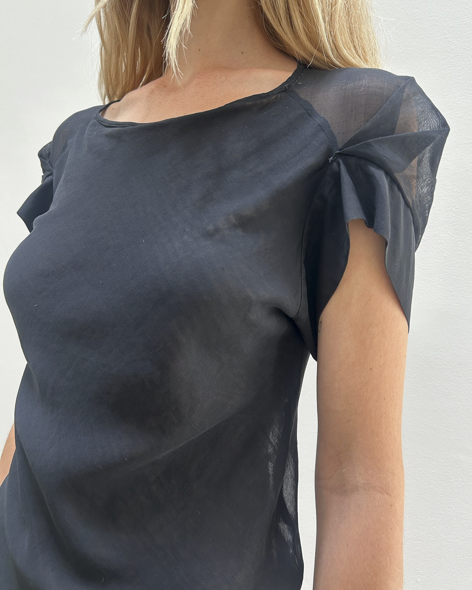 Martine Sitbon Pleated Cap-Sleeve Top
