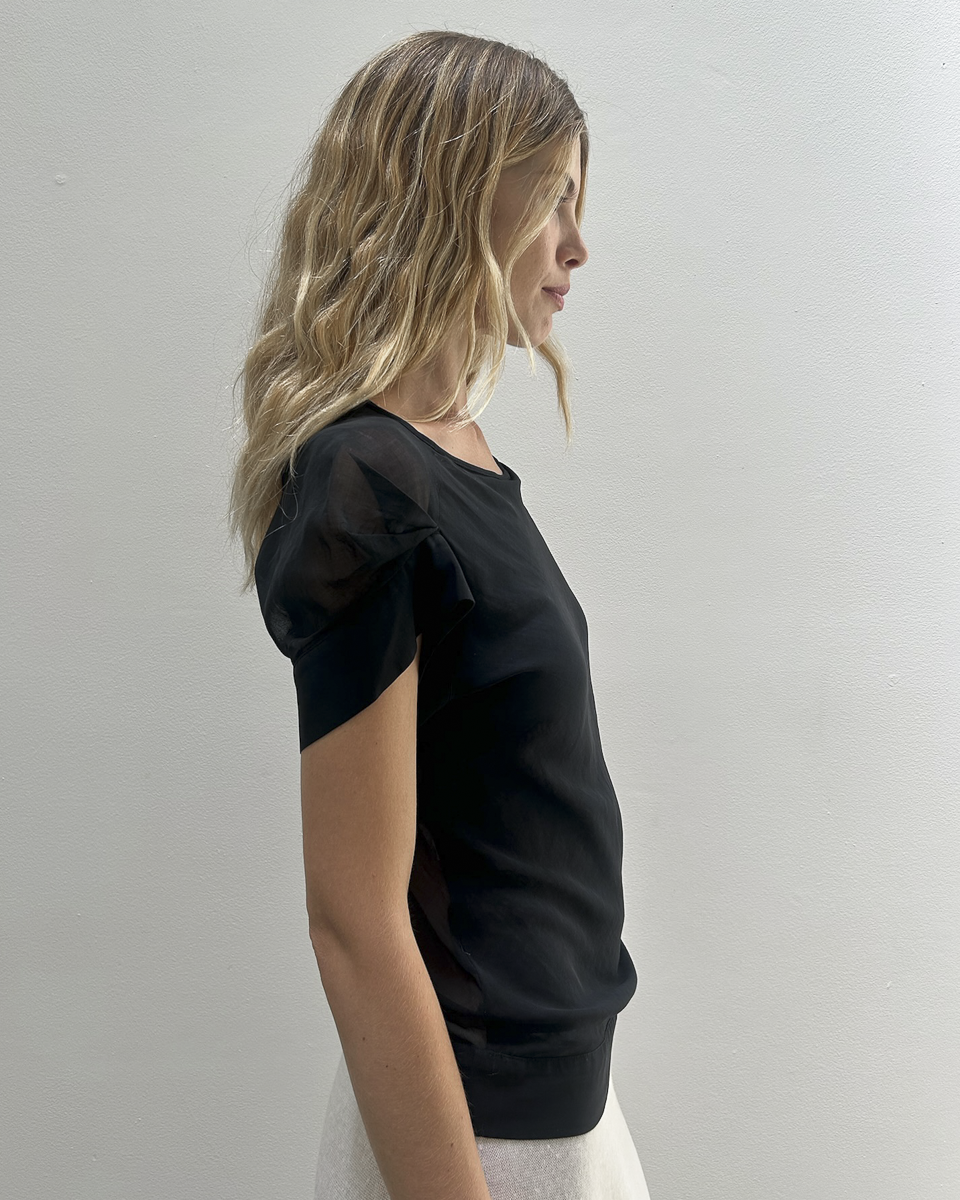 Martine Sitbon Pleated Cap-Sleeve Top