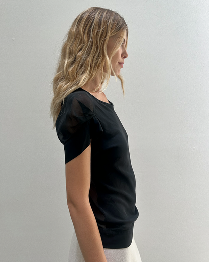 Martine Sitbon Pleated Cap-Sleeve Top