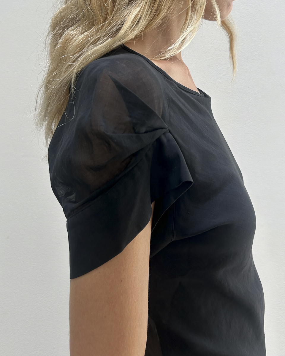 Martine Sitbon Pleated Cap-Sleeve Top