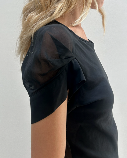 Martine Sitbon Pleated Cap-Sleeve Top