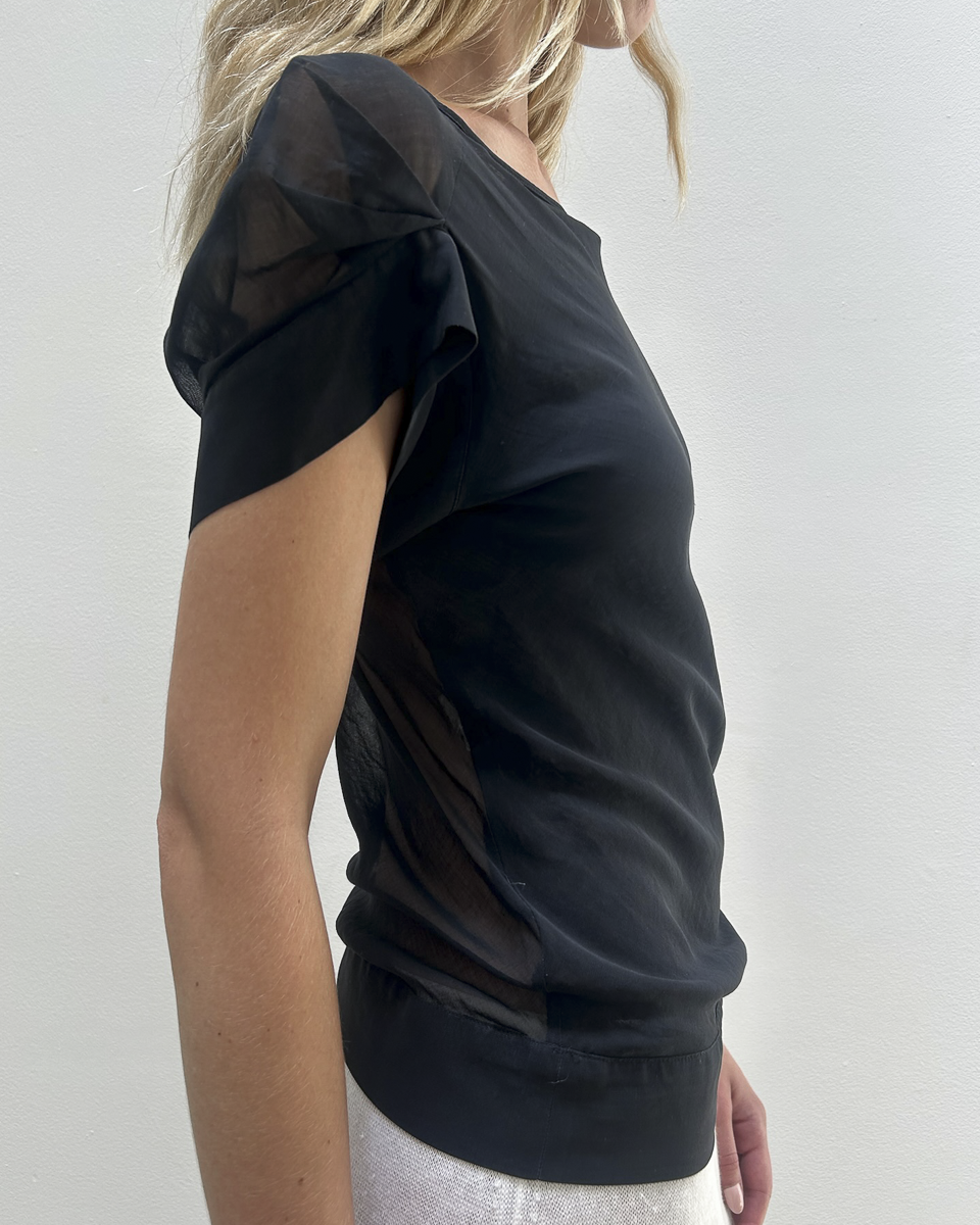 Martine Sitbon Pleated Cap-Sleeve Top