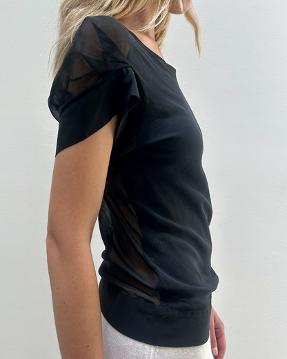 Martine Sitbon Pleated Cap-Sleeve Top
