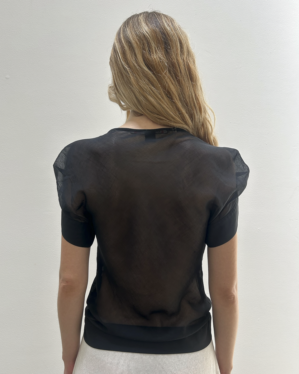 Martine Sitbon Pleated Cap-Sleeve Top