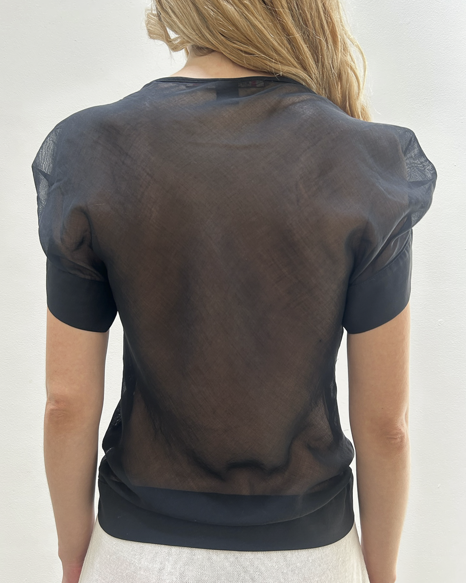 Martine Sitbon Pleated Cap-Sleeve Top