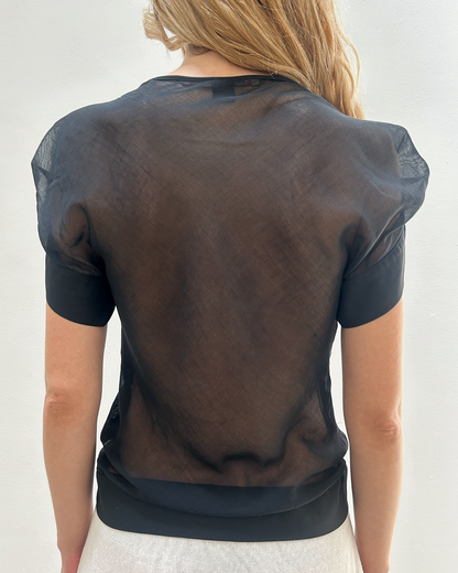 Martine Sitbon Pleated Cap-Sleeve Top