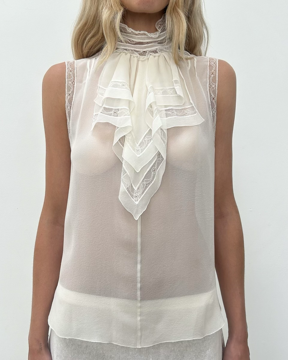 Chanel SS2007 Sheer Lace Ruffle Blouse