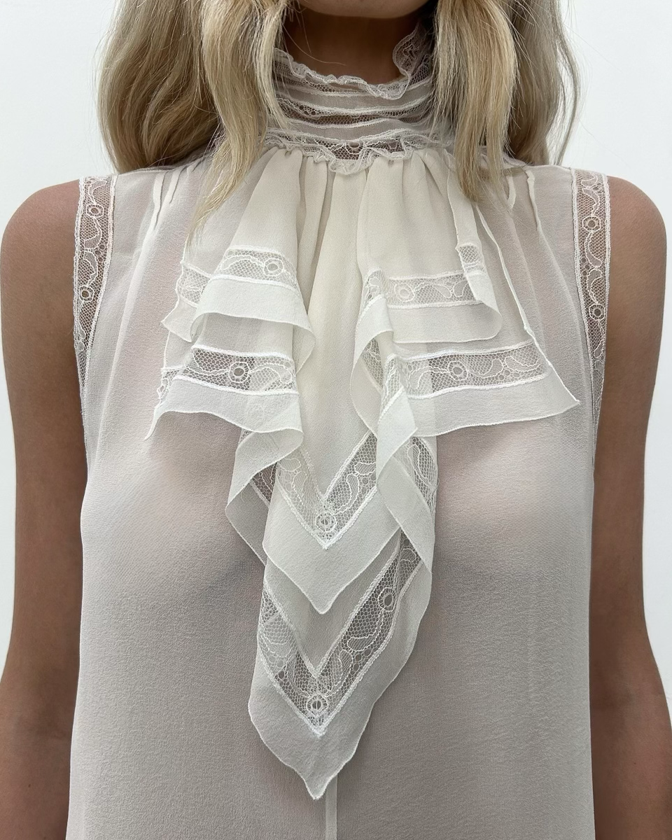 Chanel SS2007 Sheer Lace Ruffle Blouse