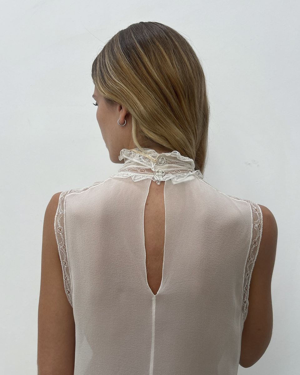 Chanel SS2007 Sheer Lace Ruffle Blouse