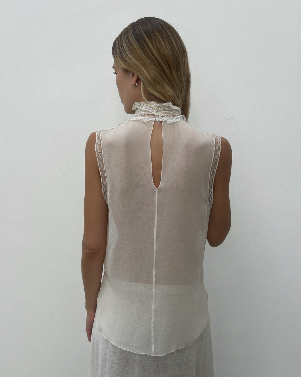 Chanel SS2007 Sheer Lace Ruffle Blouse