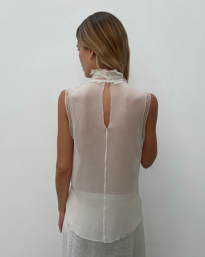 Chanel SS2007 Sheer Lace Ruffle Blouse