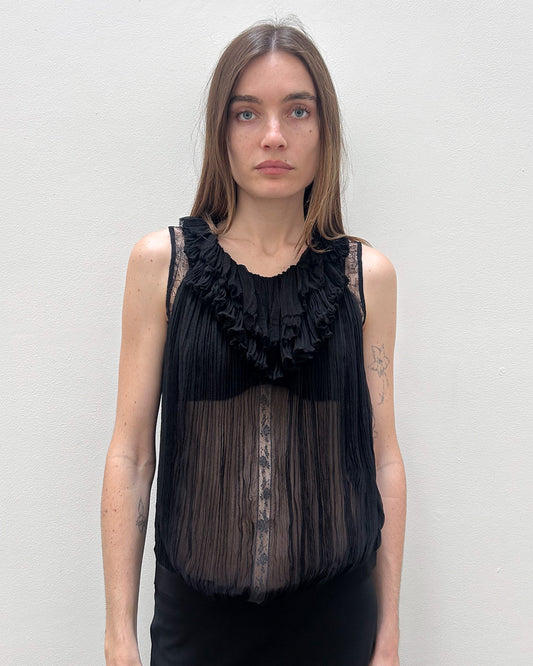 Nina Ricci Pleated Sheer Silk Top