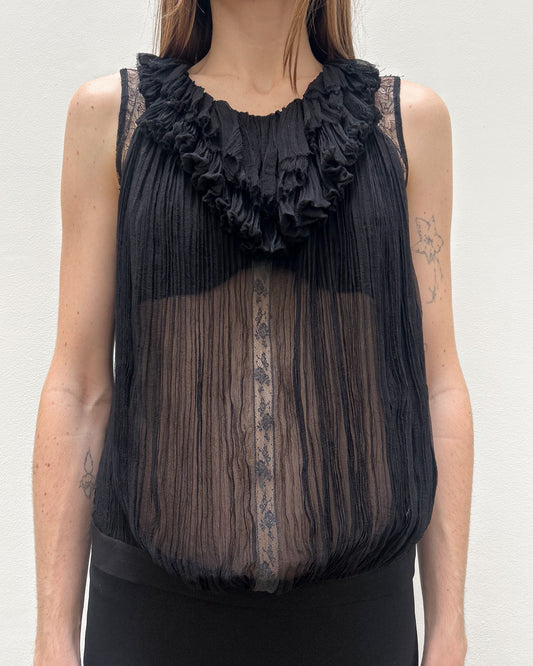 Nina Ricci Pleated Sheer Silk Top