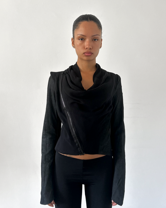 Isabel Benenato SS14 Silk & Leather Draped Jacket